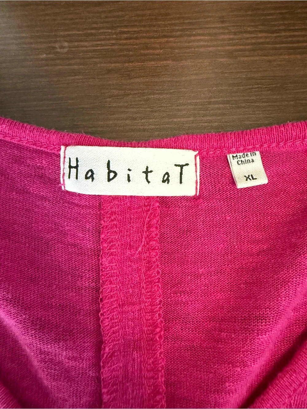 Habitat Linen Magenta Pink V Neck Long Sleeve Tunic Top Lagenlook Front Pockets